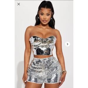 NWT Fashion Nova Women's XS Reflective Nights Corset Top Silver